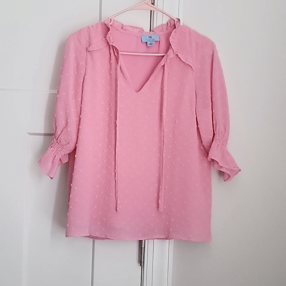 CECE Clip Dot Tie Front Top In Pink